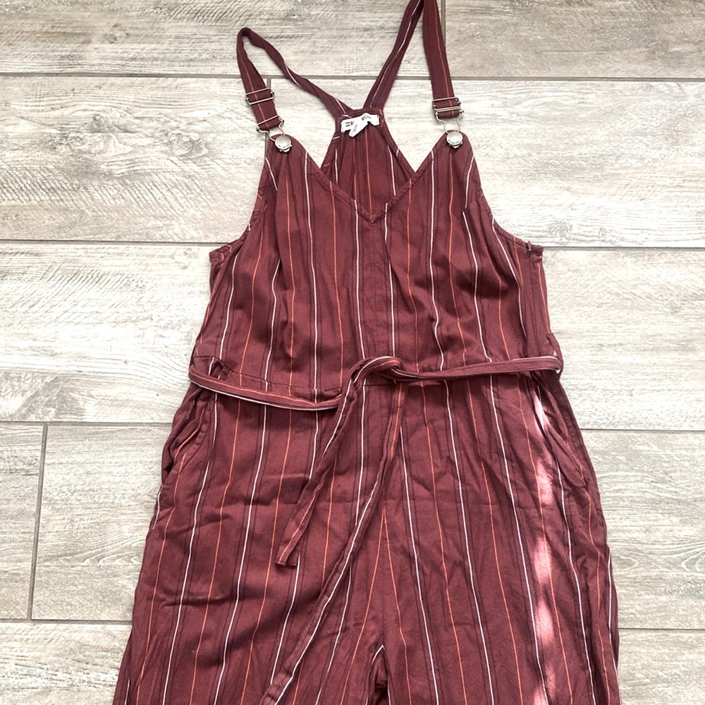 Billabong Bella Day Burgundy Multi Striped Cullote Jumpsuit